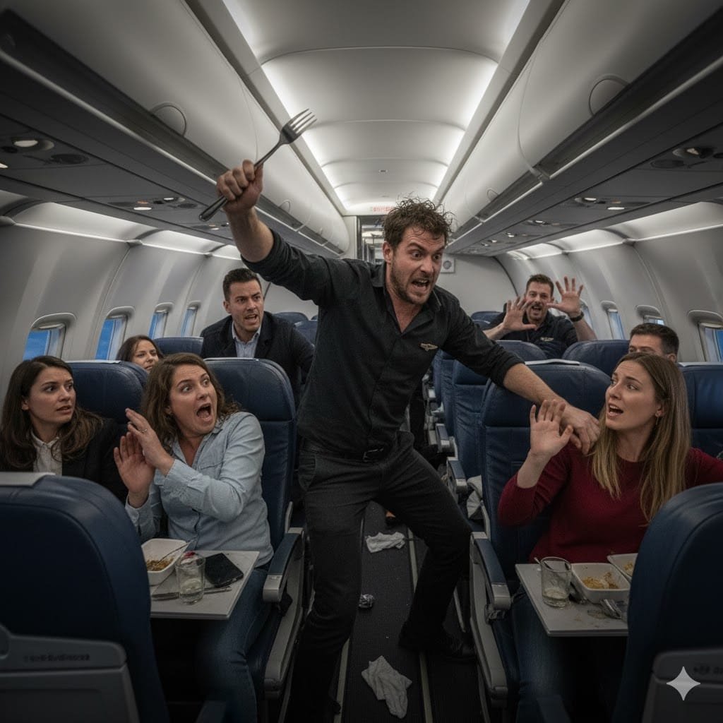 Авиапроисшествия: Пассажир с металлической вилкой напал на людей в самолете