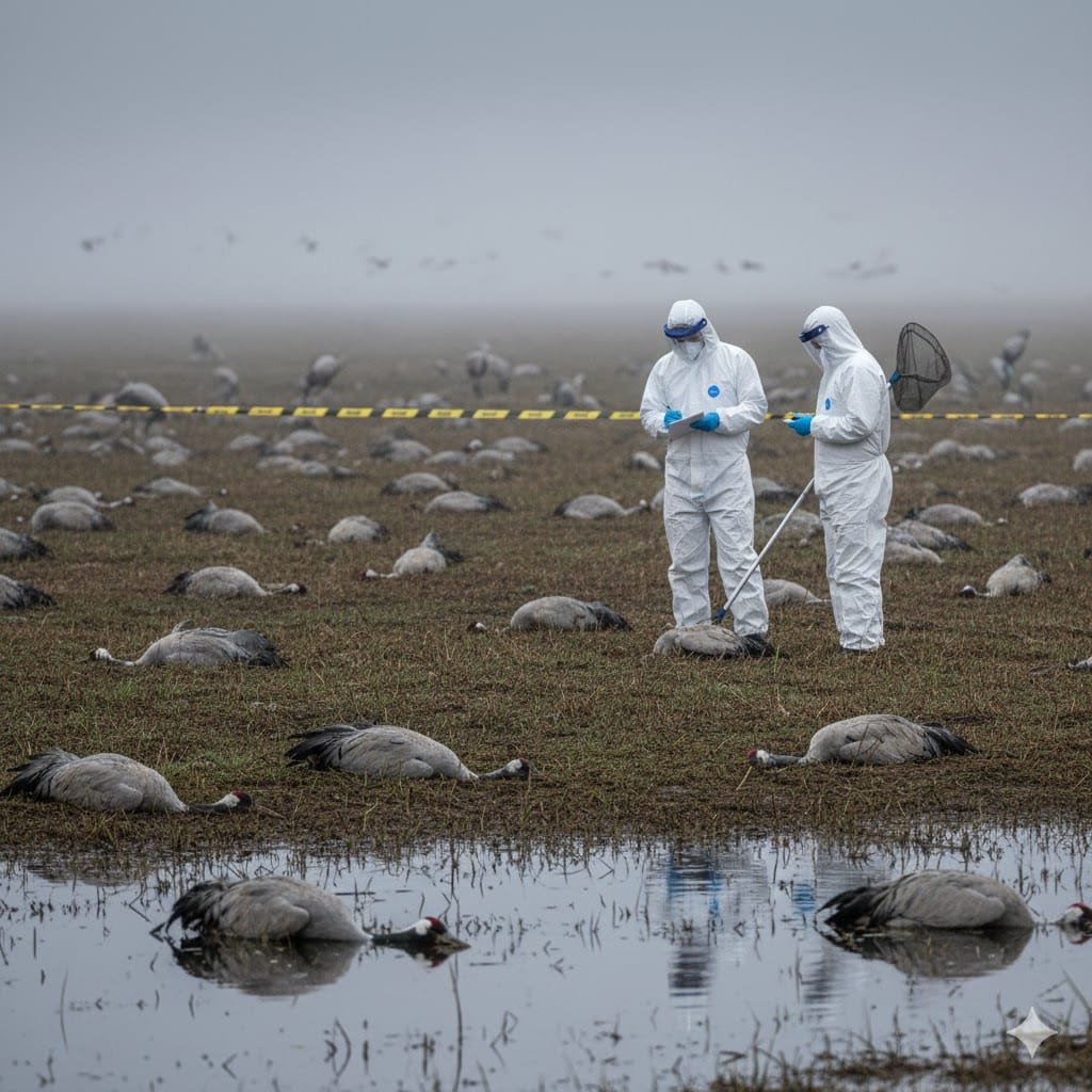 SEO-заголовок: Птичий грипп в Бранденбурге: Массовая гибель журавлей в Линуме продлится ещё несколько дней
