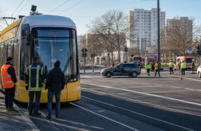 Авария с трамваем на крупном перекрестке в Берлине