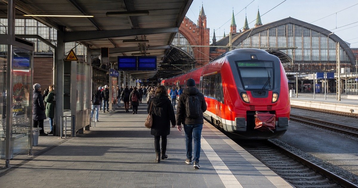 Поезда и пассажиры на платформе Lübeck Hauptbahnhof после возобновления движения Поезда и пассажиры на платформе Lübeck Hauptbahnhof после возобновления движения