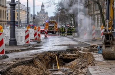 Аварийные работы после повреждения газовой линии в Дрездене
