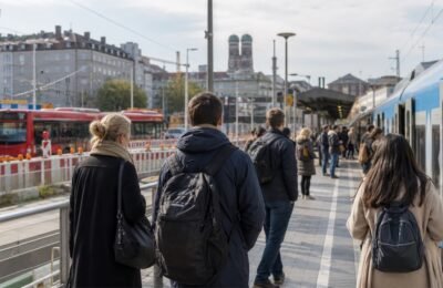 Пассажиры на платформе S-Bahn в Мюнхене во время ограничений