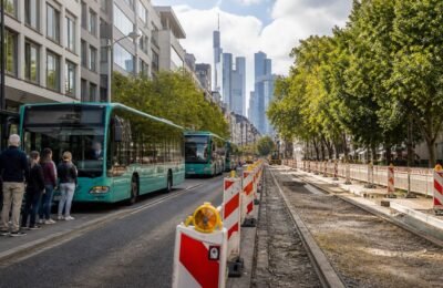 Дорожные работы и автобусная замена на Mainzer Landstraße во Франкфурте