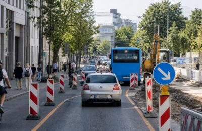Дорожные работы у Heinrichstraße в Дюссельдорфе