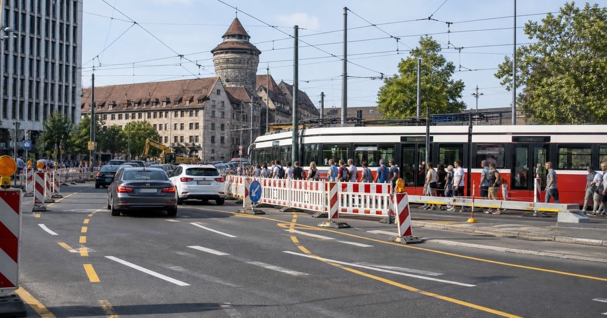 Ограничения движения и трамваи у Plärrer в Нюрнберге Ограничения движения и трамваи у Plärrer в Нюрнберге