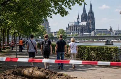 Эвакуация у Rheinpark в Кёльне после находки бомбы