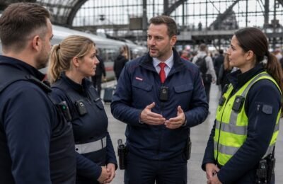 Сотрудники Deutsche Bahn на вокзале с bodycam