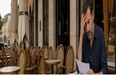 Владелец кафе во Франкфурте изучает документы по аренде перед возможным закрытием