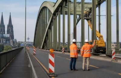 Инспекция на Severinsbrücke в Кёльне во время ограничений для автотранспорта