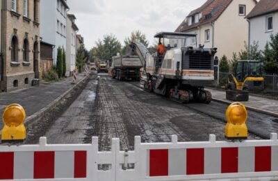 Дорожные работы на улице Worzeldorfer Hauptstraße в Нюрнберге