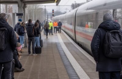 Пассажиры ждут поезд Deutsche Bahn после сбоя на линии