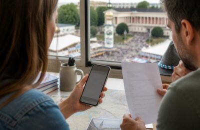 Посетители проверяют бронь столика перед Октоберфестом в Мюнхене