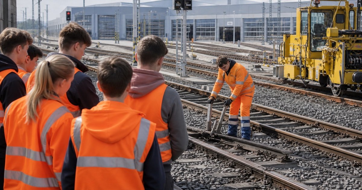Deutsche Bahn: стажеры проходят обучение на железнодорожных путях Deutsche Bahn: стажеры проходят обучение на железнодорожных путях
