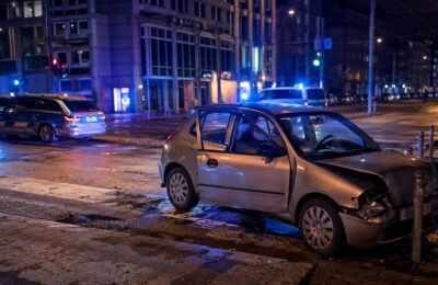 Автомобиль после полицейской погони в Дюссельдорфе