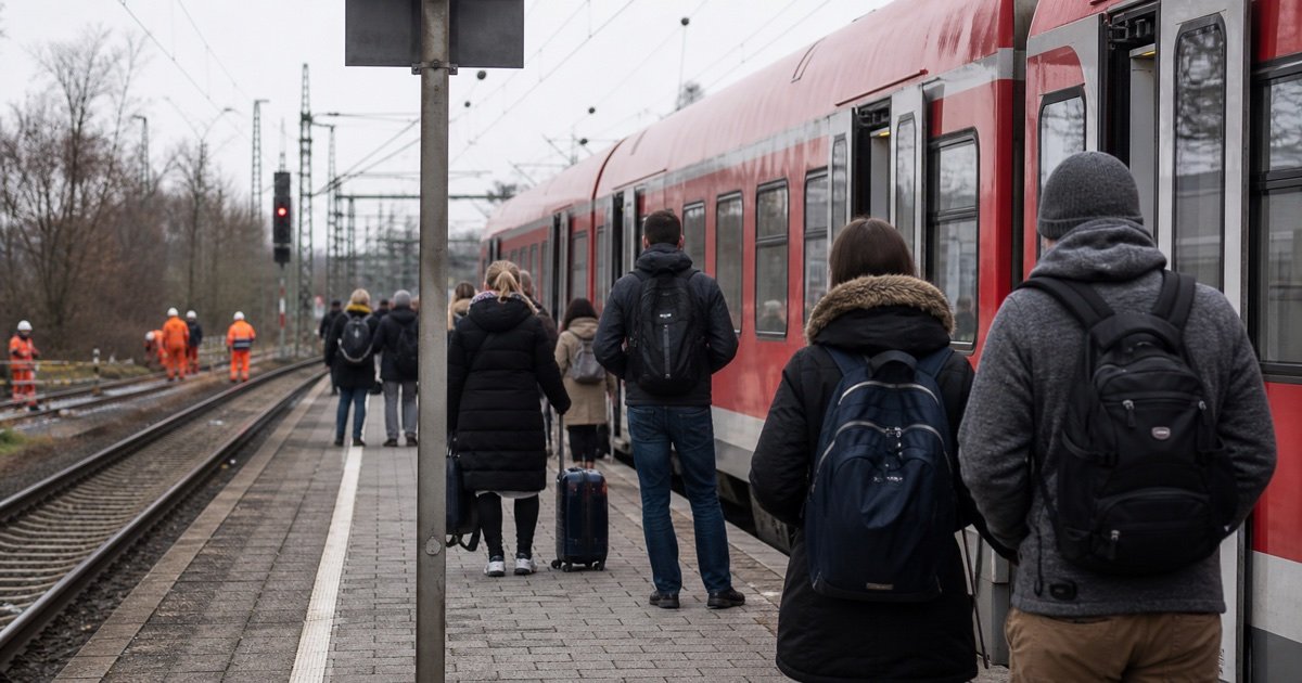 Deutsche Bahn: пассажиры ждут региональный поезд между Кёльном и Бонном Deutsche Bahn: пассажиры ждут региональный поезд между Кёльном и Бонном