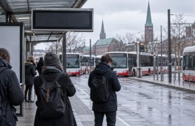 Транспорт в Германии: пассажиры ждут автобус во время сбоев