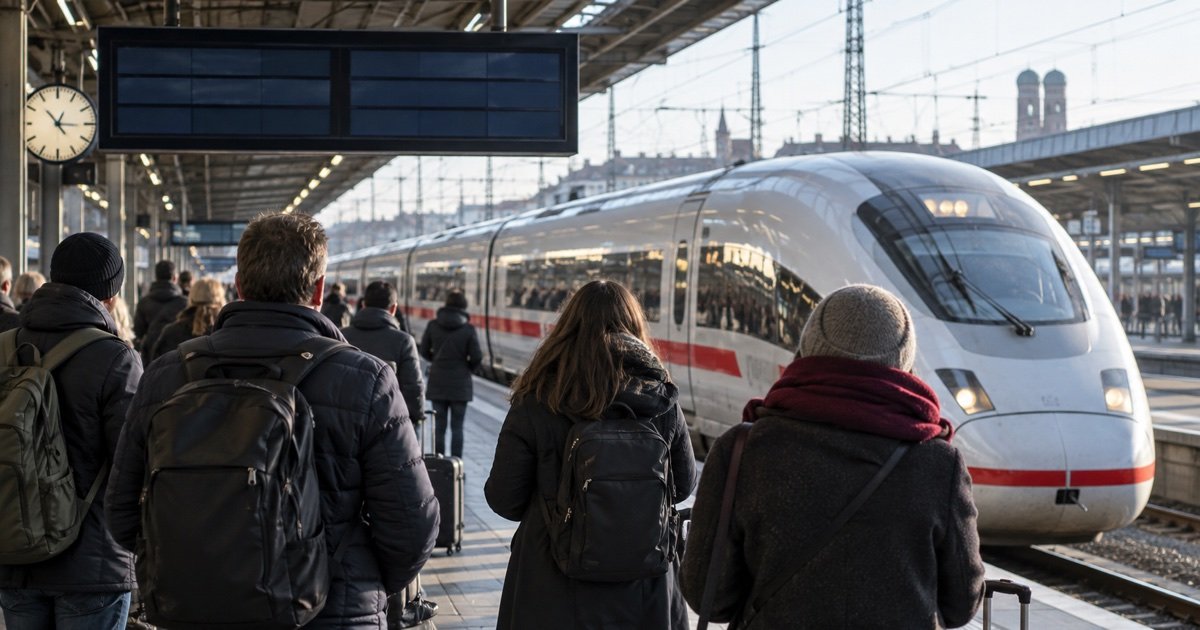 Deutsche Bahn: пассажиры ждут ICE на вокзале Deutsche Bahn: пассажиры ждут ICE на вокзале