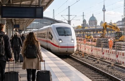 Deutsche Bahn: поезд и ремонтные работы у платформы