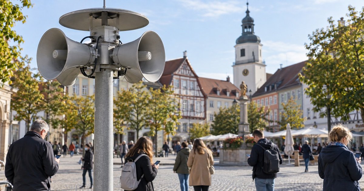 Warntag 2026: сирена оповещения на площади в Германии Warntag 2026: сирена оповещения на площади в Германии
