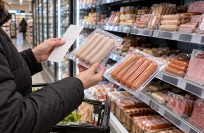 Отзыв Lidl в Германии: покупатель проверяет упаковки колбасок