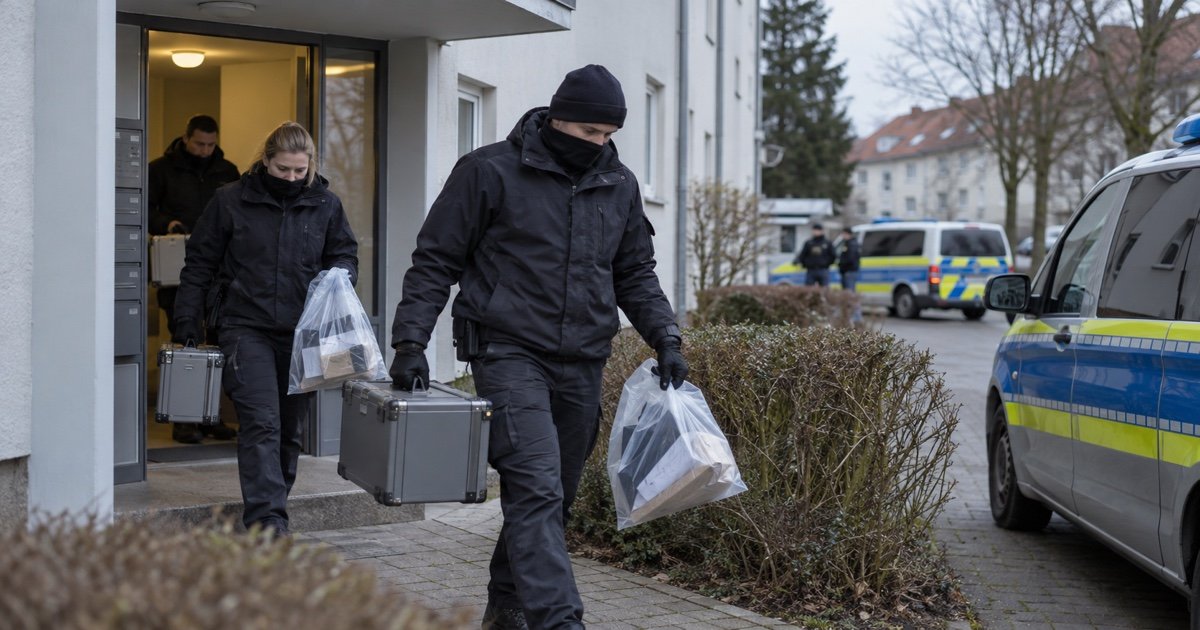 Следователи выносят материалы после обыска в регионе Ганновера Следователи выносят материалы после обыска в регионе Ганновера
