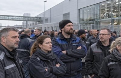 Работники автомобильного завода в Германии перед профсоюзной акцией