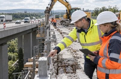 Инженеры проверяют ремонт моста на немецком автобане