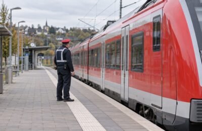 Транспорт Германии: сотрудники железной дороги общаются с пассажирами