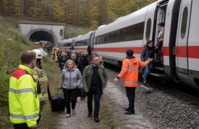 Эвакуация пассажиров ICE после остановки возле тоннеля в Германии