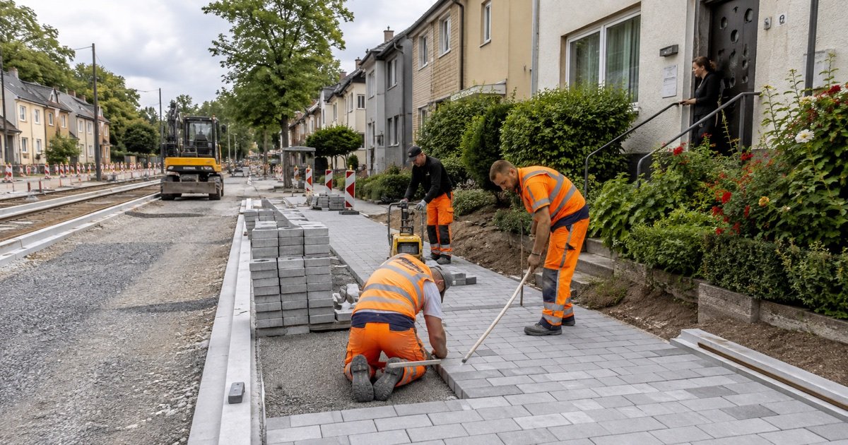 CITYBAHN в Эссене: ремонт тротуара на Haus-Berge-Straße CITYBAHN в Эссене: ремонт тротуара на Haus-Berge-Straße