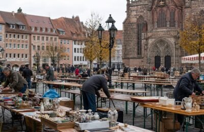Trempelmarkt в Нюрнберге на площади Старого города